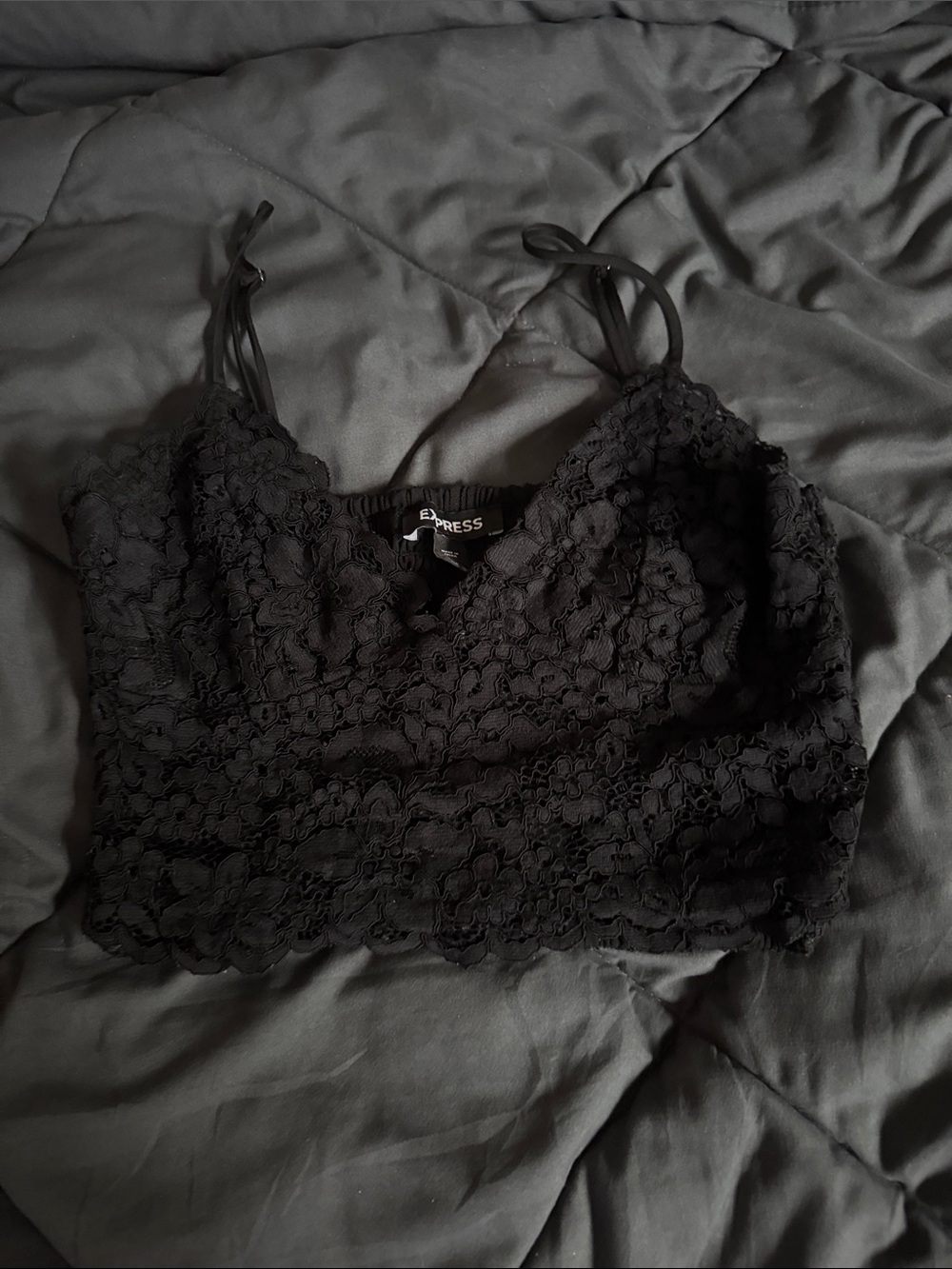 Express Black Floral Lace Cropped Cami Top